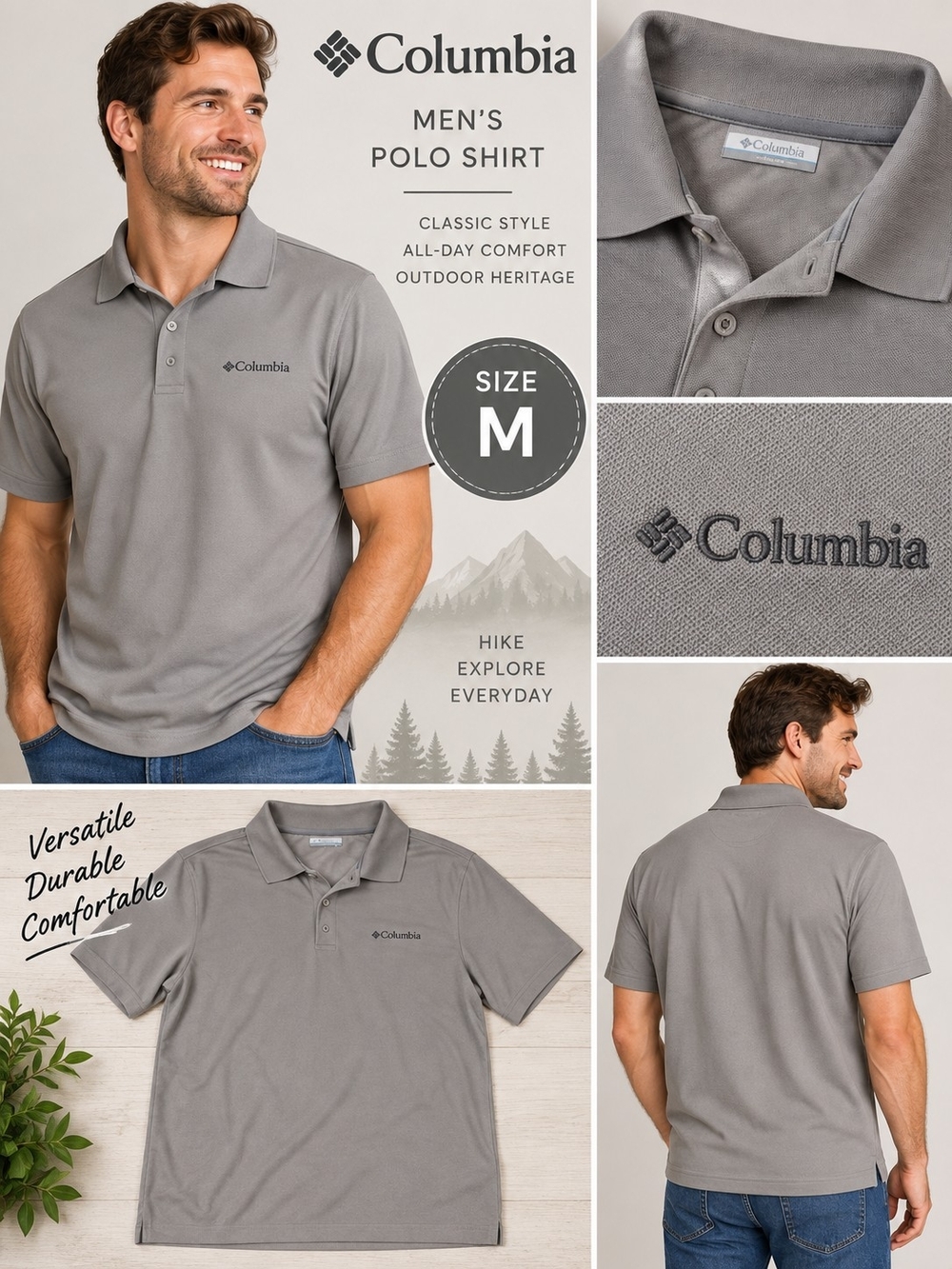 Columbia mens medium grey polo shirt #33